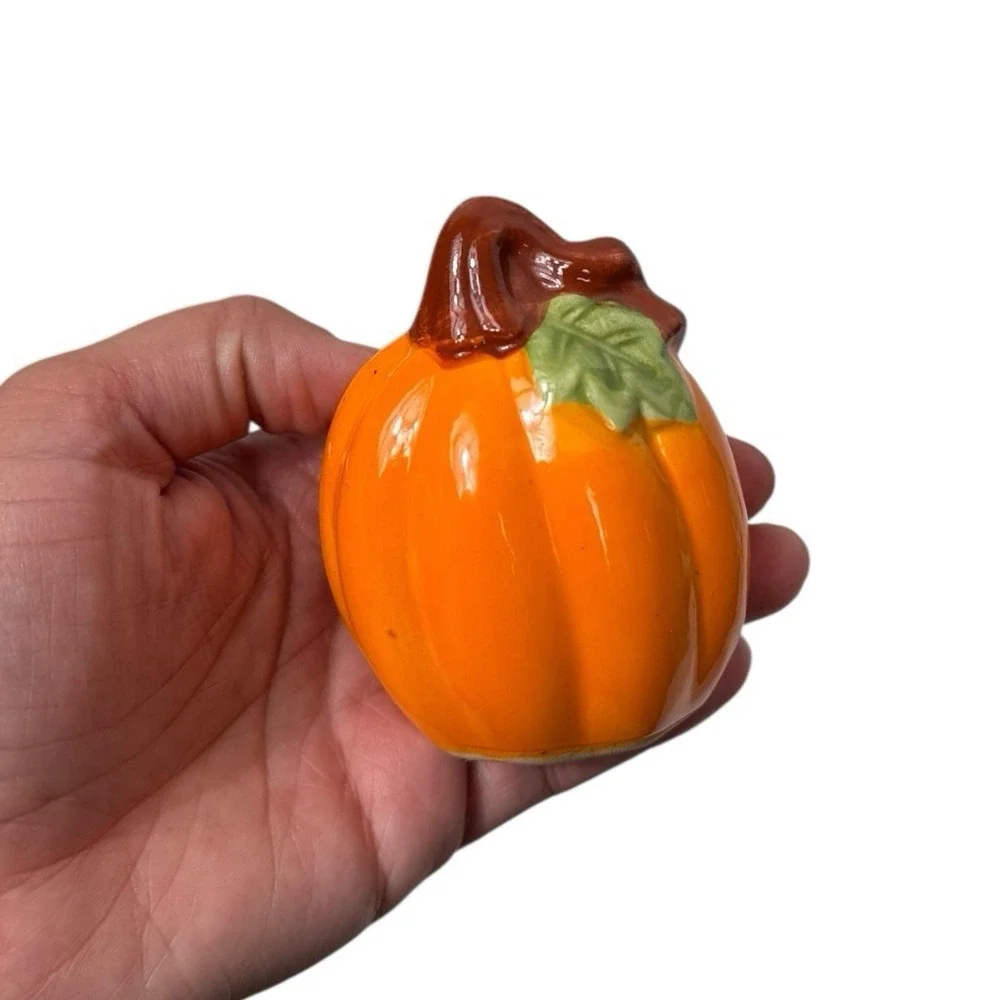 Orange Pumpkin Salt & Pepper Shakers Set Halloween Thanksgiving Autumn Fall D14Q